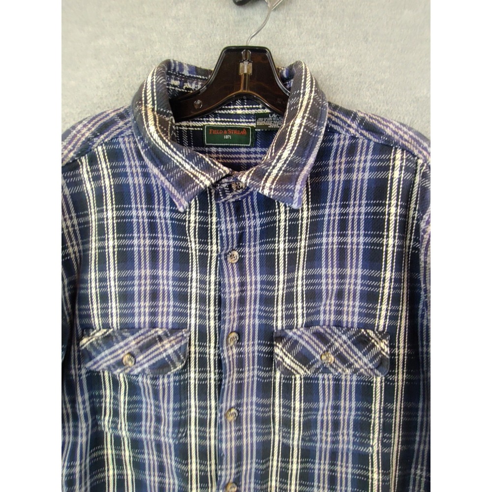 Field And Stream Mens Shirt Large Blue Plaid Flannel Heavyweight Lumberjack Gorp